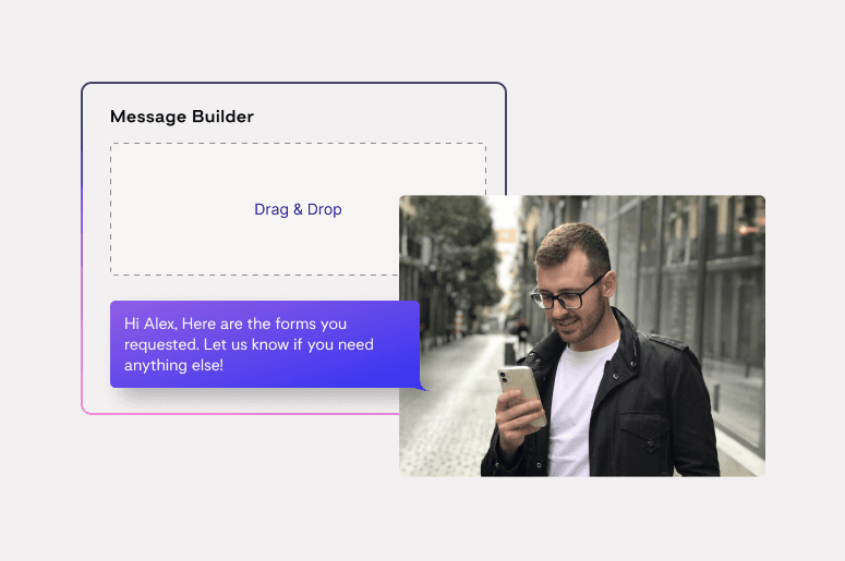 Person checking sms message build with message builder