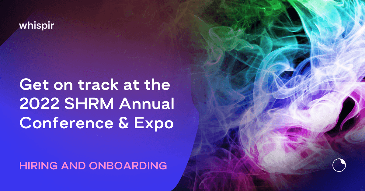 The words "Get on track at the 2022 SHRM Annual Conference & Expo" with a very colorful graphic on the right side.